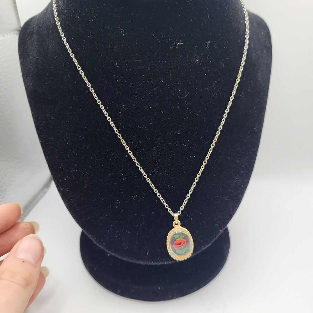 Vintage Floating Rose Pendant Necklace 17.5in - Picture 3 of 6